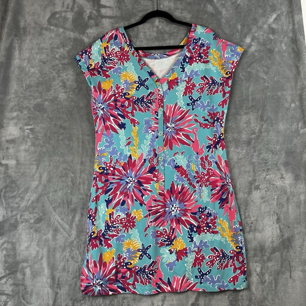 Lilly Pulitzer XL Floral Sea Print Sleeveless Button Front Knit Shift Dress - Picture 9 of 10
